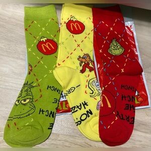 McDonald's Grinch Socks Trio: Green, Yellow, Red